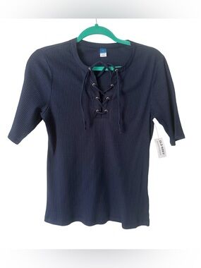 Old Navy Navy Ribbed Lace-Up Top